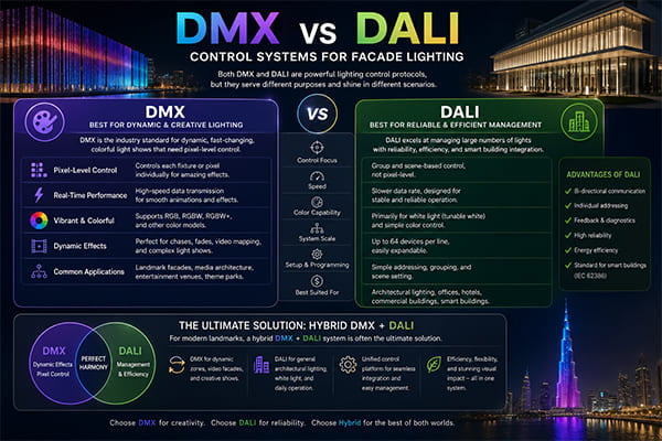 DMX vs DALI control systems for facade lighting